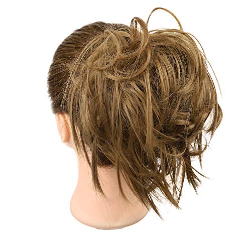 MORICA Tousled Updo Messy Bun Hair Piece Hair Extension with Elastic Rubber Band Updo Wavy Bun Extensions Synthetic Hair Extensions Scrunchies Chignons Hairpiece for Women (Color:27#)