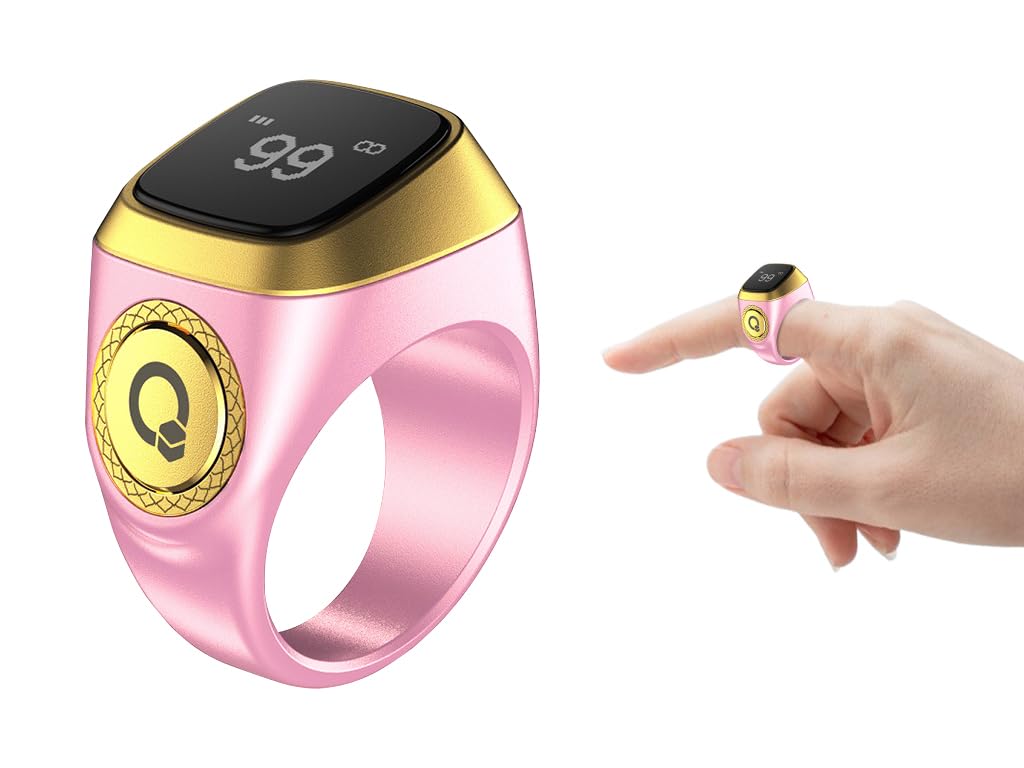 Hitopin Smart Ring Counter, Smart Tasbih Zikr Ring, Muslim Islamic Prayer Smart Rings,Tasbih Counter Smart Ring, Digital Electronic Smart Tally Counter, Tasbeeh Smart Counter for Prayer (Pink, 18mm)