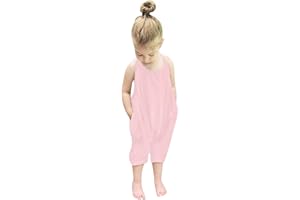 RAISEVERN Toddler Girls Halter Backless Romper Baby Kid Jumpsuit Pants Clothes with Pocket Size 1-6 T