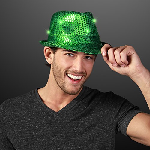 Green Sequin Light Up LED Fedora Hat