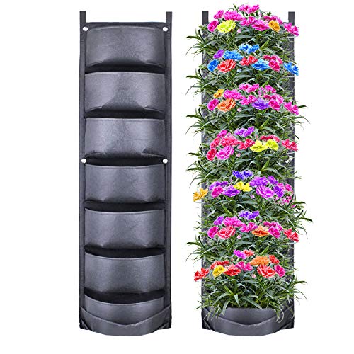 CNNIK Fioriera Verticale da Esterno da Parete Riutilizzabile Orto Verticale Borsa per Piantare con 7 Tasche per Giardino Cortile balcone Ufficio Casa Decorazione