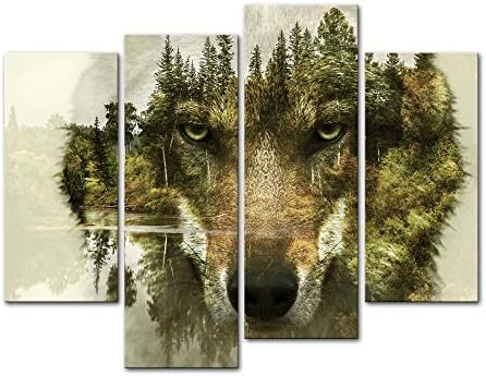 4 Pieces Modern Canvas Painting Wolf Pine Trees Forest picture Wolf Animal Print On Canvas Giclee Artwork For Wall Decor