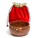 Hagestad Yarn Bowl -8"x4" Rosewood Wooden with Free Travel Pouch Bundle. Extra Large. Perfect for Knitting & Crocheting
