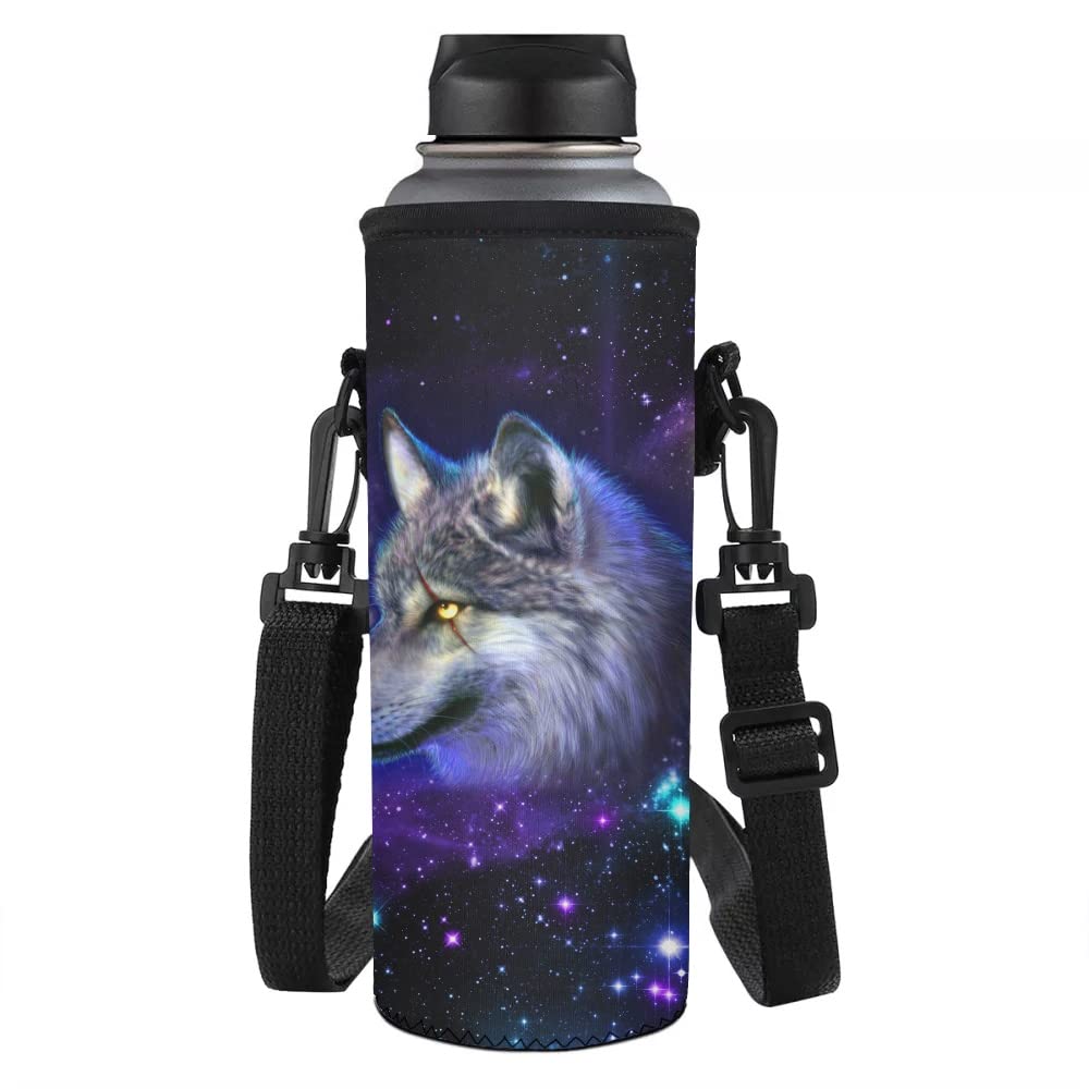 Jndtueit Galaxy Wolf Water Bottle Sleeve Sport Gym Running Travel Water Bottle Holder Covers Insulated Bottle Cover