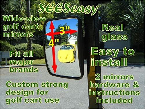 Golf Cart, Fork Lift, Ski Boat, [Pair 2] Side View Mirrors Tecscan Seeseasy Rugged Mini Wide-Angle Non-Adjusting for Narrow Spaces & Wide Views