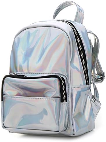 Girl's Sliver Holographic Laser Leather Backpack School Bookbag Travel Casual Daypack