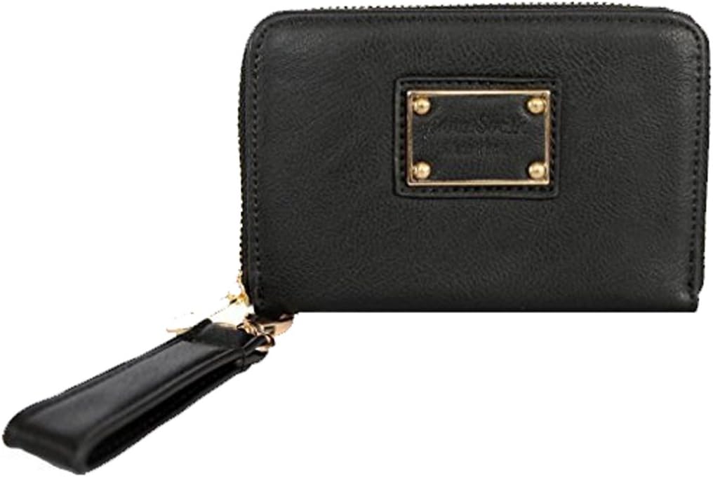 ANNA SMITH Medium Size Ladies Faux Leather Purse Clutch Wallet with Anna Smith Logo Plate