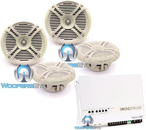 pkg 2 sets of Power Acoustik MF-65WT 6.5" 300W RMS 2-Way Marine Coaxial Speakers + Soundstream MR4.1400D 4-Channel 700W RMS Class D Marine Amplifier