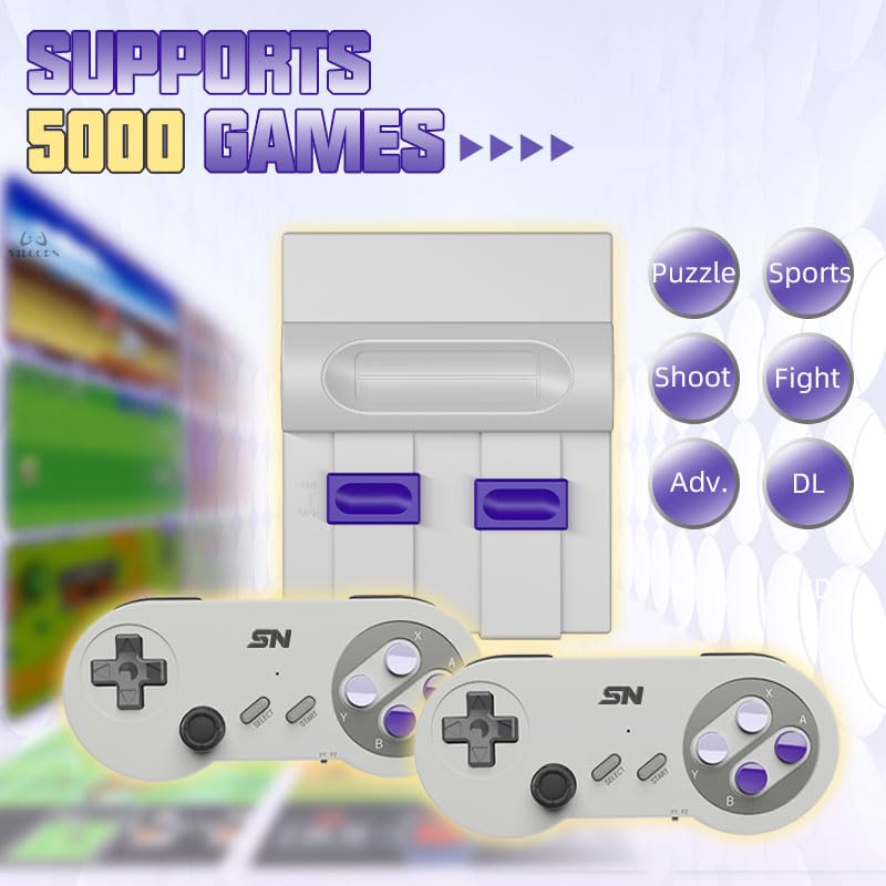 VILCORN Video Game Console 16Bit Super Game Machine Built in 5000 Classic Games Support HDMI 4K TV Plug Play Retro Gaming Console System with Dual Wireless Controllers Gift