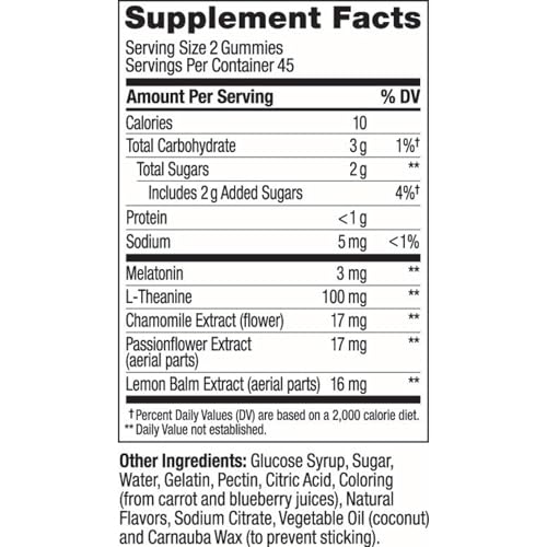 OLLY SLEEP GUMMY, 3MG MELATONIN, L-THEANINE, CHAMOMILE, LEMON BALM, SLEEP AID, BLACKBERRY, 90 COUNT