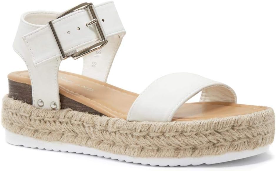 Shoe Land Alysa Womens Open Toe Ankle Strap Platform Wedge Shoes Casual Espadrilles Trim Flatform Studded Wedge Sandals
