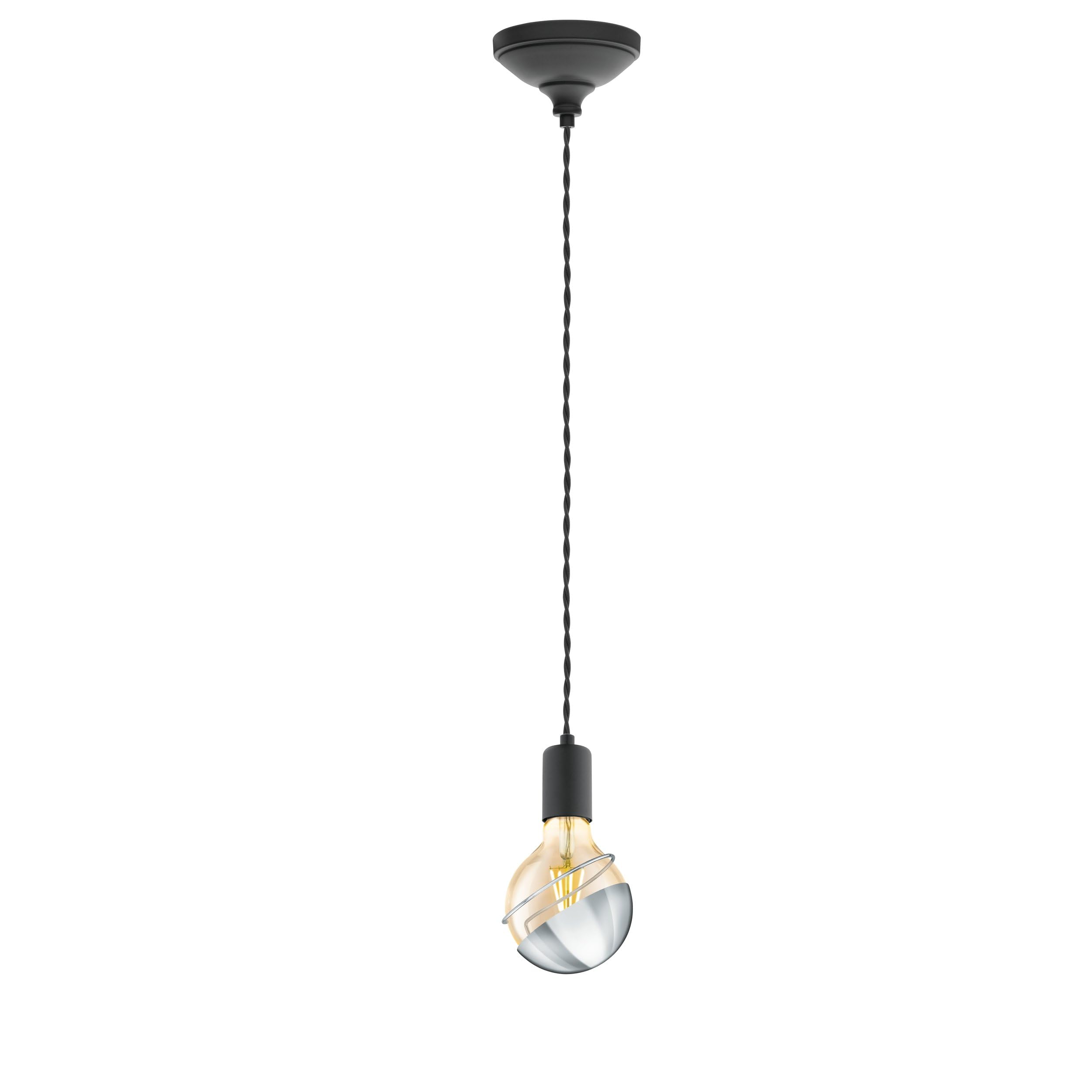 EGLO Pendant Lamp Yorth, 1 Bulb Cord Pendant Hanging Lamp, Vintage, Industrial, Modern, Steel Pendant Light in Black, Dining Table Lamp, Living Room Lamp Hanging with E27 Socket