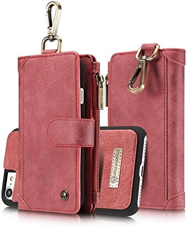 Leather Phone Case for iPhone7plus iPhone8plus Premium Zipper Flip Wallet Case Detachable Magnetic Back Cover