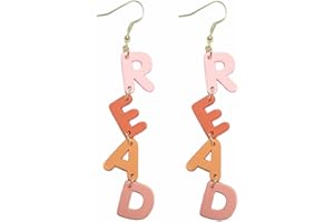 CAIYAO Personality Apple LOVE Pencil Books Dangle Drop Earrings Double Sided Wooden Teacher Student Earrings for Women Teachers Appreciation Day Gifts Graduation Back to School Jewelry