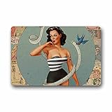 Custom Pin-Up Girl Machine Washable Top Fabric Non-slip Rubber Indoor Outdoor Home Office Bathroom Doormat Size 23.6x15.7