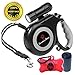 Retractable Dog Leash with Bright Flashlight for Small to Medium Breed Dogs, 16 ft Dog Walking Leash, Tangle Free Nylon Cord, Comfortable Grip, One Button Brake & Lock, Dog Waste Dispenser & Bags Incl
