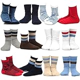 TeeHee Kids Boys Cotton Basic Crew Socks 12 Pair Pack (18-24M, Bright Stripe)