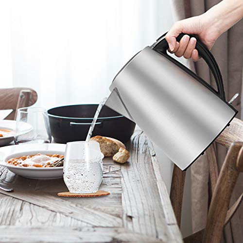 Electric Kettle - Hot Water Kettle 1.7 Liter - Stainless Steel Cordless Tea Kettle 1500W with Auto Shut-off, Boil-Dry Protection