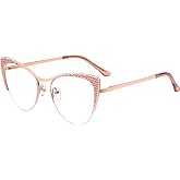 Dollger Blue Light Blocking Glasses for woman Man Metal Half Cat eye glassees frame Clear Lens Computer Eyewear