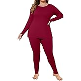 Ekouaer Women Plus Size Thermal Underwear Set Soft Long Johns Sets Light Fleece Lined Base Layer Top & Bottom Pajama Set
