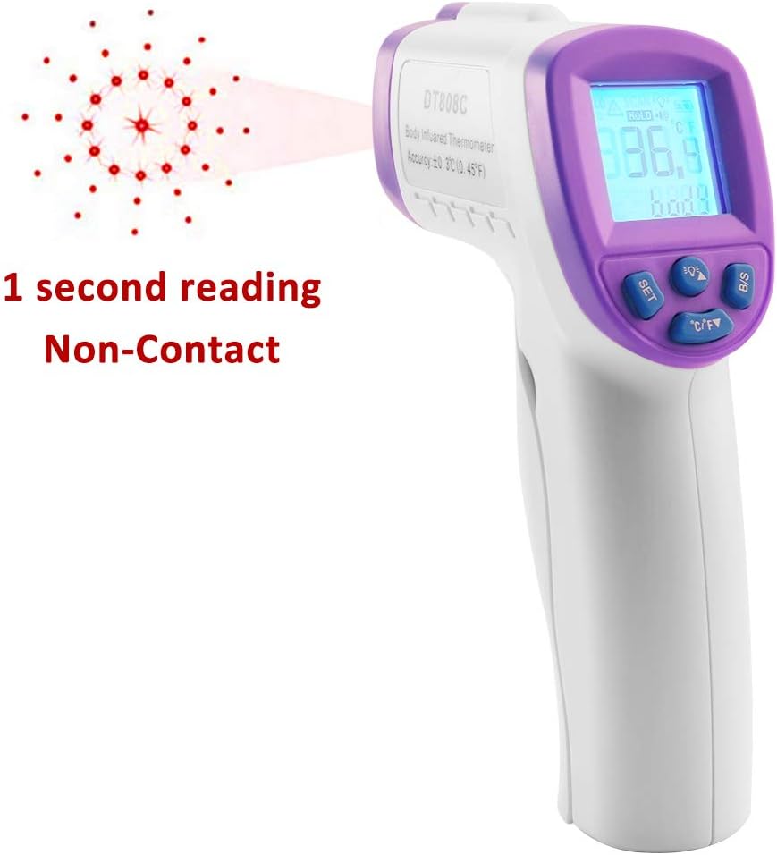 Thermometer - Non-Contact Infrared Forehead Function Digital LCD Display Handheld Conversion Accurate Temperature Gun - with Fever Alarm and Memory Function， 1 Second Reading –Ideal for Babies, Infant