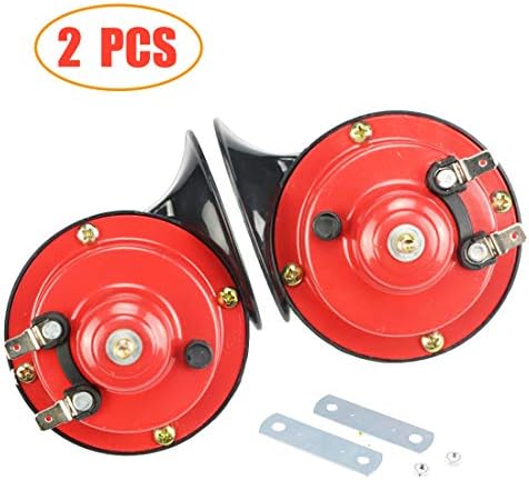 SPOTEST 2 Pcs Car Horns 12V Red Snail Style Loud Horn for Motorcycle Dual Tone 115db Electric Horn with 2 Shims