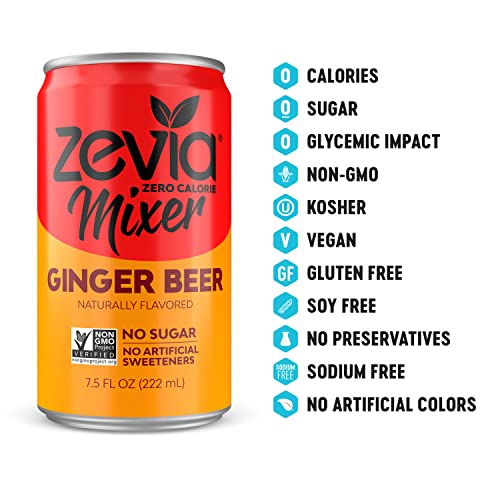 Zevia Zero Calorie Mixer, Ginger Beer, 7.5 Ounce Cans (Pack of 12
