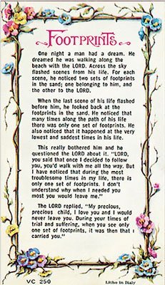 FOOTPRINTS in the SAND Verse Prayer Card in Plastic Wallet 3 1/4" x 5" EL