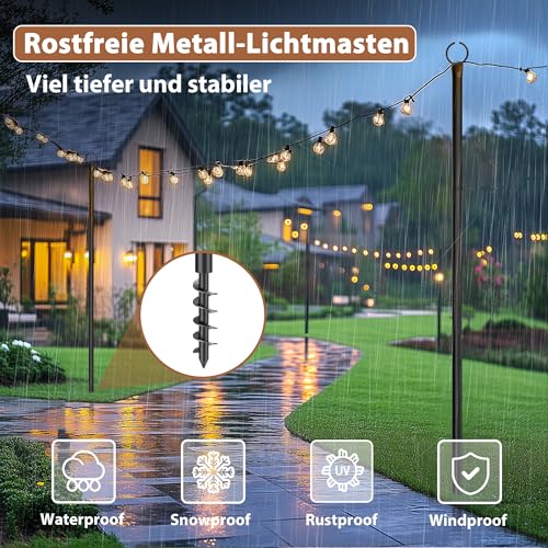 Kaitenv 3.2 m Metal String Light Poles Pack of 2 for Outdoor Use - Fairy Lights Poles with Spiral Design, Corrosion Resistant & Weatherproof for Patio, Garden, Party & Christmas, Black [Energy Class A]