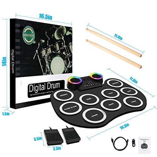 MoKasi Led Electronic Drum Pad Set Electric Drum Set Roll Up Practice