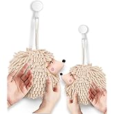 Sophie & Panda Fuzzy Ball Hand Towels - Smiley Hedgehog Hand Towels Family Set – Dry Your Hands Instantly and Conveniently with These Decorative Towels for Bathroom (2-Pack Beige)