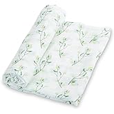 LollyBanks Muslin Swaddle Blankets for Girls, Large 47 x 47 Inches Soft Swaddles for Newborns, Breathable and Lightweight 100% Cotton Baby Blanket, Baby Essentials, Registry (Eucalyptus Print)