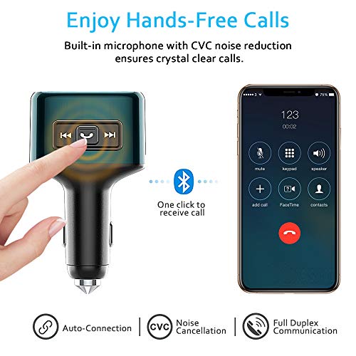 Bluetooth FM Transmitter, Comsoon Wireless Radio Adapter Receiver Car Kit with 18W USB Type-C Car Charger Port & 5V/2.4A Dual USB Ports, Support USB Flash Drive, Hands-Free Calling - Thumbnail 2