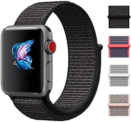 CHEEDAY New Nylon Sport Loop iWatch Band with Hook and Loop Fastener Adjustable Closure Wrist Strap Replacment for Apple Watch Nike+ Series 3/2/1,Sport &amp; Edition (Black-Pinkish Weave Color, 42mm)