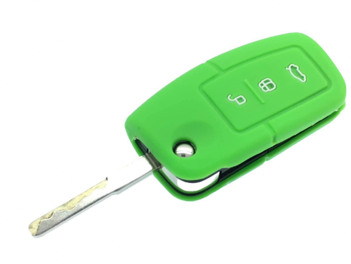Nordecco Silicone Key Case Protective Cover Compatible With Ford S-MAX / C MAX / FOCUS / MONDEO / KUGA / FIESTA / FUSION Curved Key Fob 3 Button Flip Remote - One Size (GREEN)