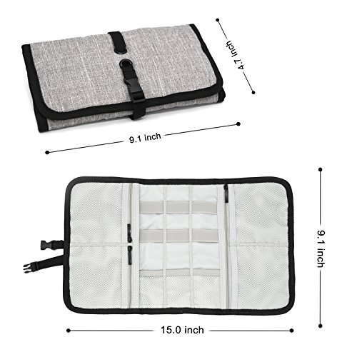 Patu Roll Up Folding Travel Organizer Case for Cables, Memory Cards, Flash Disks, Earphones, Portable Hard Drives, Power Banks or Adapters, or Other Small Electronics and Accessories, Gray - Thumbnail 3