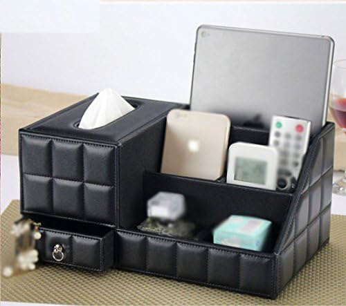 European Style Multi Desk Organizer Leather Home Storage Box Holder Cover for Tissue Box+Pen holder+Cosmetics storage box+Jewelry storage box (black Sheepskin Texture)