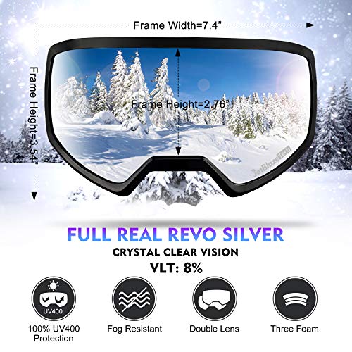 JetBlaze Ski Goggles, OTG Snowboard Goggles (Silver)