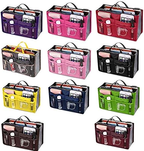 Qenci Fashion Women Multifunction Travel Cosmetic Makeup Insert Pouch Toiletry Organizer Handbag Storage Purse 10.9 X 3.5 X 6.6 inch