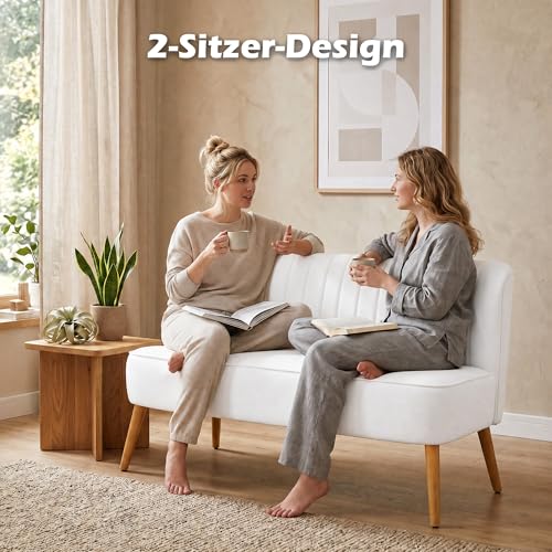 HOMCOM 46" Loveseat Sofa, Linen Fabric 2 Seater Sofa Couch with Thick Padded Seat and Rubber Wood Legs, Upholstered Small Couch for Living Room, Home Office, Cream White