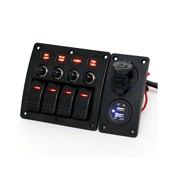 Amarine-made-4-Gang-Red-LED-Indicators-Rocker-Circuit-Breaker-Waterproof-Marine-Boat-Rv-Switch-Panel-Combined-with-Dual-USB-12v-Power-Adapter-Panel-PN-CB4-R-CB1S1S2