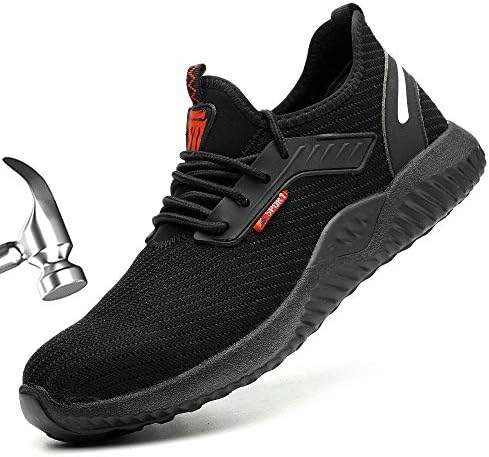 Men Work Steel Toe Safety Shoes Breathable Lightweight Puncture Proof Sneaker Industrial Outdoor Sport Footwear (11 M US / 46 EU,Black)