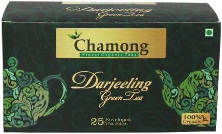 Chamong Organic Darjeeling Green Tea, 25 envelope tea bags per box (Pack of 6)