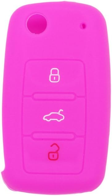 BROVACS Silicone Cover Protector Case Holder Skin Jacket Compatible with VOLKSWAGEN PASSAT SEAT SKODA 3 Button Flip Remote Key Fob CV9800 Rose - Image 3