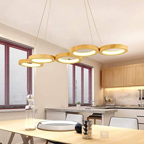 現代のledダイニングテーブルペンダントランプ調光可能なペンダントランプ木製吊りランプリングデザイン吊りランプオフィスランプ高さ調節可能なダイニングルームリビングルームオフィスリモートコントロール 5lights Diplomiya Com
