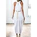 Women's Sheer Chiffon Folds Hi Low Loose Dress Delicate Gold Belt Casual Beach Party Dresses Outer Maxi Inner Mini (Small, White)