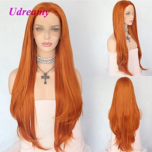 QD-Udreamy Orange Synthetic Lace Front Wigs Natural Long Wigs Heat Resistant Hair High Density Synthetic Wigs for Women With Natural Hairline