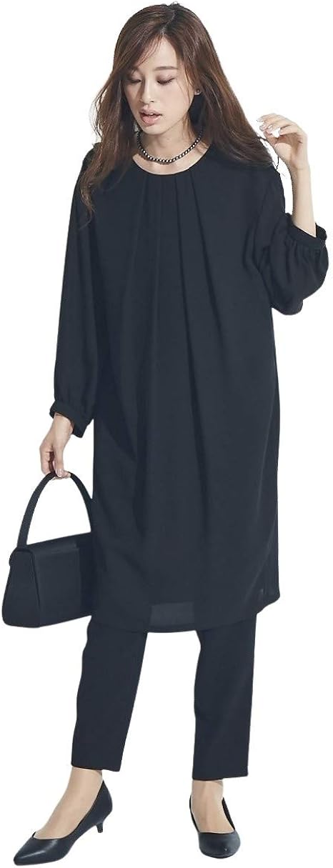 Amazon Co Jp Nissen ニッセン ブラックフォーマル用 防しわ 喪服 ブラックフォーマル 礼服 喪服 礼服 洗える防しわ コクーンワンピース テーパードパンツセットアップ 大きいサイズ有 服 ファッション小物