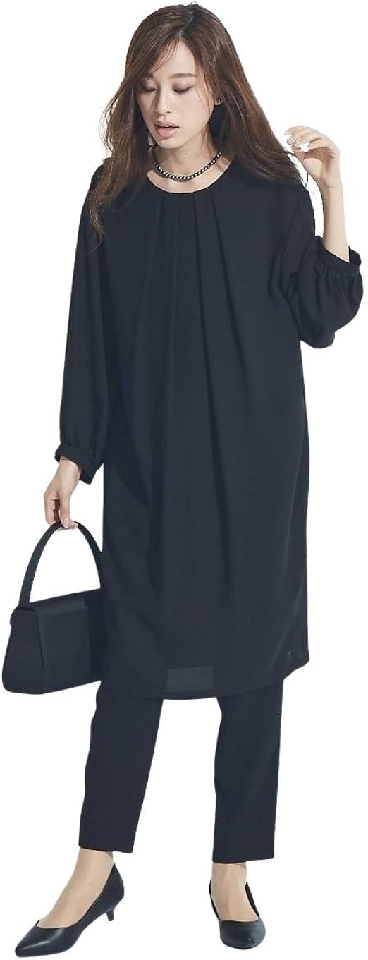 Amazon Co Jp Nissen ニッセン ブラックフォーマル用 防しわ 喪服 ブラックフォーマル 礼服 喪服 礼服 洗える防しわ コクーンワンピース テーパードパンツセットアップ 大きいサイズ有 服 ファッション小物