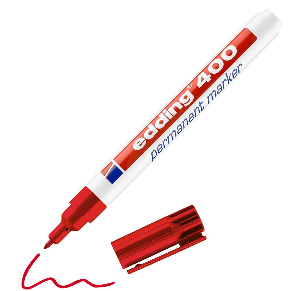 edding 400 permanent marker - red - 1 pen - fine round nib 1 mm - waterproof, quick-drying, smear-proof pens - for cardboard, plastic, wood, metal, glass and fabric